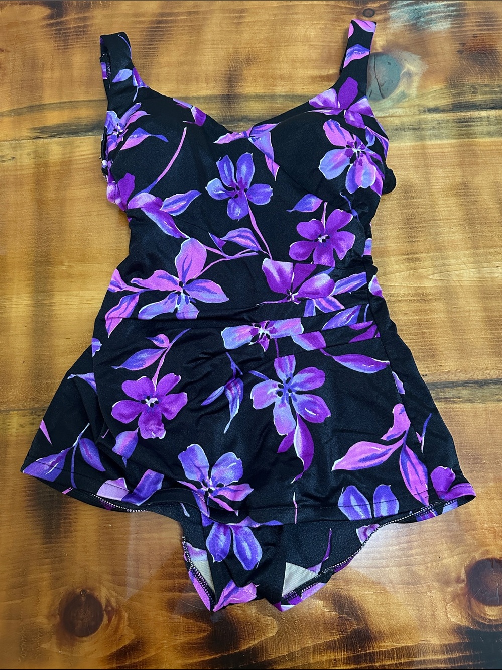 Cove Black and Purple Floral Swim Top